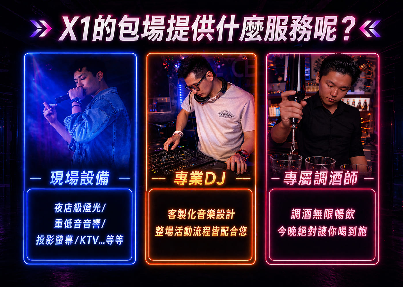 X1的派對包場提供什麼服務
